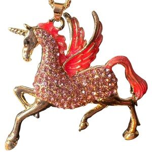 🪽 NWT! Pink Rhinestone Pegasus Necklace